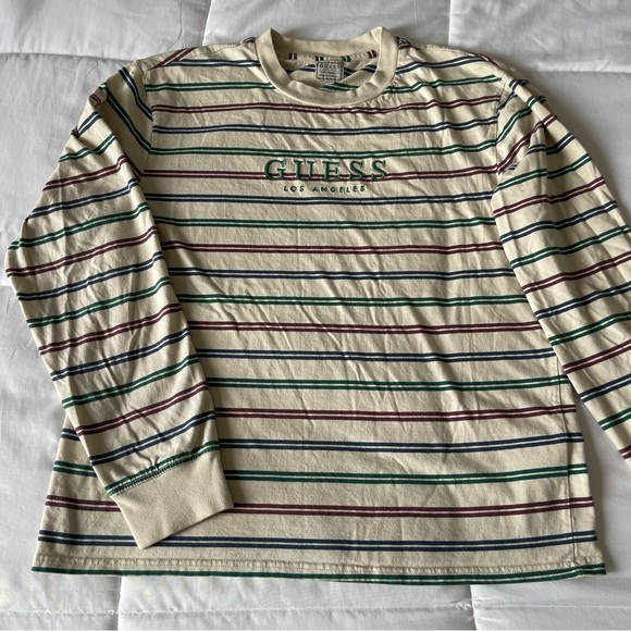 Men’s Vintage Guess Los Angeles Long Sleeve Striped Shirt Size L - Picture 3 of 8